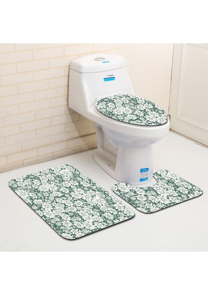 Çiçek 04 3 Adet Zeegle Çiçek Baskılı 3 Adet/takım Tuvalet Banyo Paspaslar Için Kaymaz Paspaslar Banyo Emici Banyo Halısı Için Flanel Halı (Yurt Dışından)