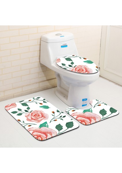 Çiçek 04 3 Adet Zeegle Çiçek Baskılı 3 Adet/takım Tuvalet Banyo Paspaslar Için Kaymaz Paspaslar Banyo Emici Banyo Halısı Için Flanel Halı (Yurt Dışından)