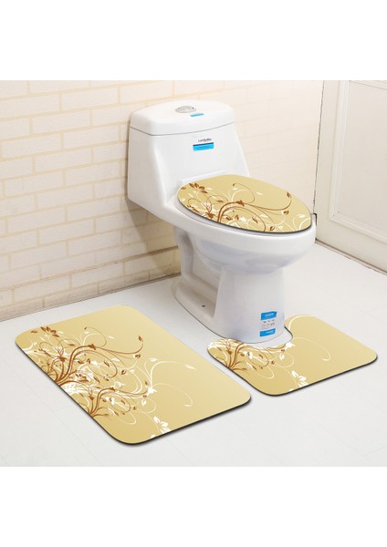 Çiçek 04 3 Adet Zeegle Çiçek Baskılı 3 Adet/takım Tuvalet Banyo Paspaslar Için Kaymaz Paspaslar Banyo Emici Banyo Halısı Için Flanel Halı (Yurt Dışından)