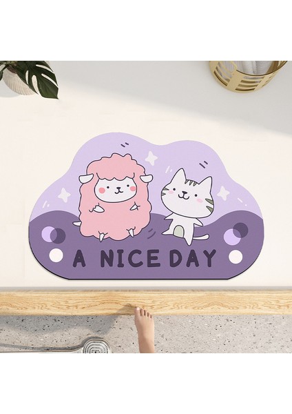 Mor 60X90 cm Sevimli Karikatür Banyo Emici Ped Halı Oval Diatom Çamur Su Emici Banyo Paspas Çabuk Kuruyan Kaymaz Tuvalet Paspaslar (Yurt Dışından)