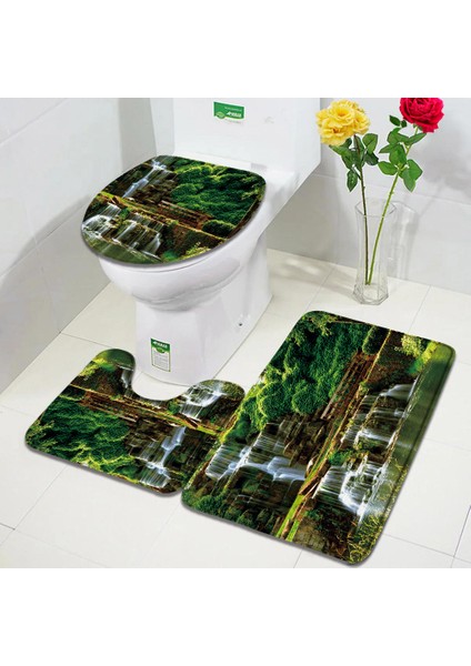 DD-2121ZY 75X45CM-29.5X17.7IN Park Şelale Manzara Banyo Paspasları Setleri Orman Yeşil Bitkiler Göl Doğa Manzarası Banyo Dekor Kapı Halıları Kaymaz Tuvalet Kapağı Mat (Yurt Dışından) fiyatları