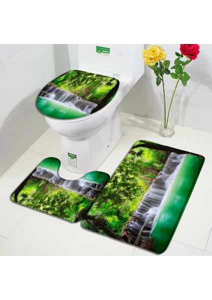 DD-2121ZY 75X45CM-29.5X17.7IN Park Şelale Manzara Banyo Paspasları Setleri Orman Yeşil Bitkiler Göl Doğa Manzarası Banyo Dekor Kapı Halıları Kaymaz Tuvalet Kapağı Mat (Yurt Dışından) modelleri
