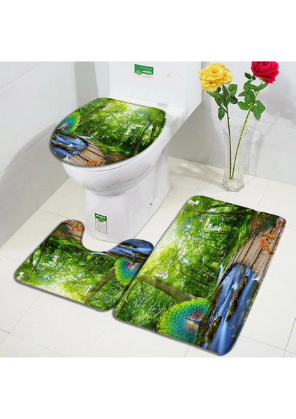 DD-2121ZY 75X45CM-29.5X17.7IN Park Şelale Manzara Banyo Paspasları Setleri Orman Yeşil Bitkiler Göl Doğa Manzarası Banyo Dekor Kapı Halıları Kaymaz Tuvalet Kapağı Mat (Yurt Dışından) fırsatları