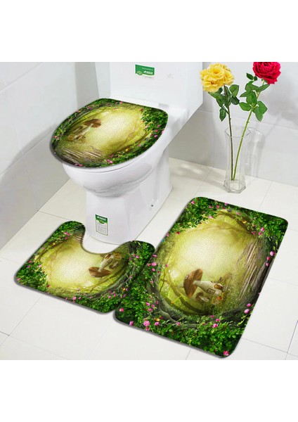 DD-2121ZY 75X45CM-29.5X17.7IN Park Şelale Manzara Banyo Paspasları Setleri Orman Yeşil Bitkiler Göl Doğa Manzarası Banyo Dekor Kapı Halıları Kaymaz Tuvalet Kapağı Mat (Yurt Dışından) indirimleri