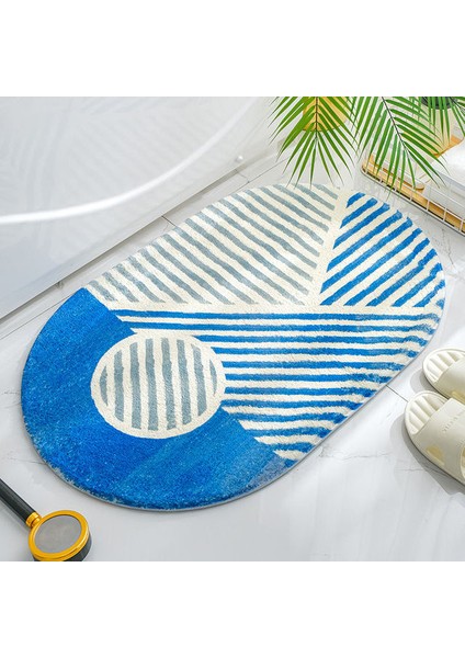 Oval-Mavi 60X90CM Çizgili Banyo Paspasları Dikdörtgen Su Emici Zemin Halısı Kaymaz Duş Mat Tuvalet Kapı Giriş Paspası Banyo Dekorasyonu (Yurt Dışından)