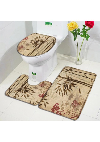 DD-208BL 75X45CM-29.5X17.7IN 3 Adet Set Çin Tarzı Kırmızı Erik Balık Bambu Baskı Banyo Paspas Yatak Odası Mutfak Kaymaz Halı Tuvalet Kapağı Halı Duş Odası Dekor (Yurt Dışından) modelleri