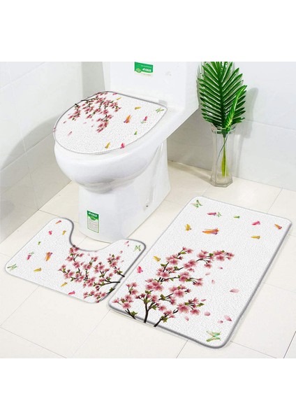 3851XJ-3PCS Set 450MMX750MM Mavi Deniz Mavisi Gül Çiçek Çiçek Banyo Paspas Seti Ev Gri Kelebek Kapak Su Damlacık Turkuaz Desen Sevgililer Hediye Tuvalet Dekor (Yurt Dışından) fırsatları