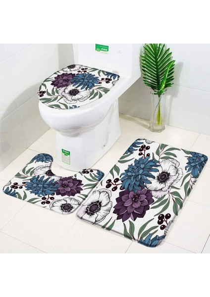 3851XJ-3PCS Set 450MMX750MM Mavi Deniz Mavisi Gül Çiçek Çiçek Banyo Paspas Seti Ev Gri Kelebek Kapak Su Damlacık Turkuaz Desen Sevgililer Hediye Tuvalet Dekor (Yurt Dışından) indirimleri