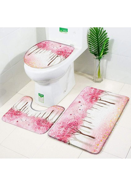 8081AE-3PCS Set 45X75CM Gül Çiçek Banyo Paspas Seti Kırmızı Taze Çiçek Tarlaları ve Bahçe Tesisi Kaymaz Tuvalet Kapağı Ayak Halı Paspas Banyo Aksesuar Seti (Yurt Dışından)