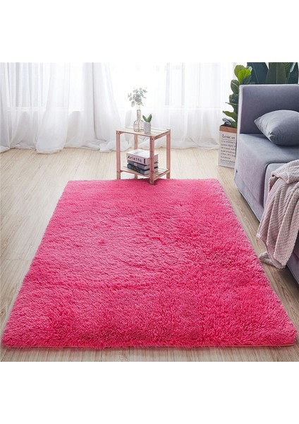 Gül Kırmızı Yaklaşık 80X160 cm Yumuşak Peluş Banyo Halı Yatak Odası Başucu Ayak Mat Düz Renk Su Emme Halı Kalınlaşmak Kaymaz Banyo Paspas Zemin Halı (Yurt Dışından)