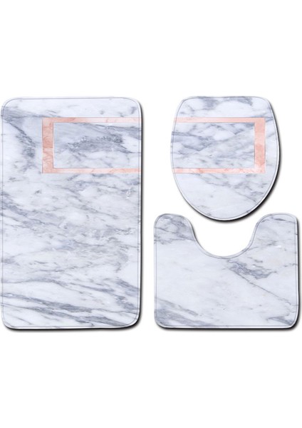 Y181009-C006 50X80 cm Zeegle 3 Adet Banyo Paspas Seti Mermer Desen Banyo Halıları Kaymaz Banyo Paspas Ayaklı Halı U-Şekilli Tuvalet Halısı Banyo Halısı (Yurt Dışından)