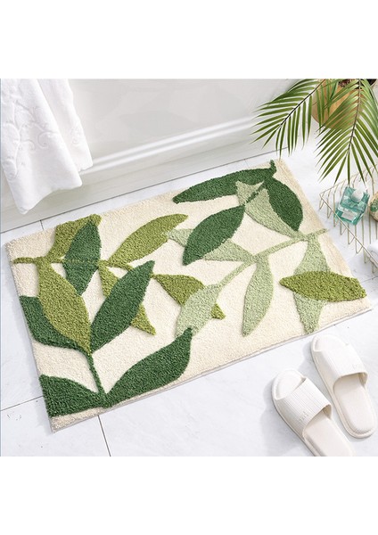 O 50X80CM Yeşil Yapraklar Akın Banyo Paspas Kaymaz Emici Mikrofiber Banyo Halısı Ev Giriş Kapı Mat Süper Yumuşak Banyo Halısı Tapijt (Yurt Dışından)