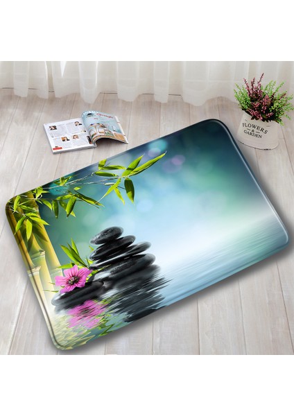 DD-2515ZY 45X75CM-17.7X29.5IN Yeşil Bambu Siyah Taş Orkide Zen Banyo Paspas Su Mumu Buda Modern Ev Kapı Kilim Mutfak Banyo Dekor Kaymaz Ped Halı (Yurt Dışından) fırsatları