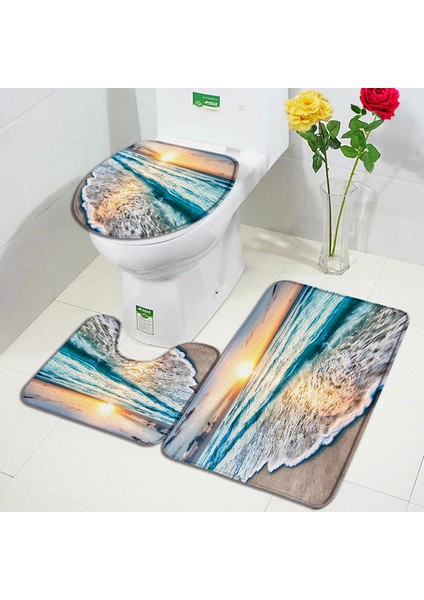 536YY-3 Adet Set 75X45CM-29.5X17.7IN Okyanus Plaj Banyo Paspas Seti Denizyıldızı Kabuklu Palmiye Ağaçları Yunus Doğa Manzara Ev Banyo Dekor Kapı Halıları Halı Tuvalet Kapağı Mat (Yurt Dışından)