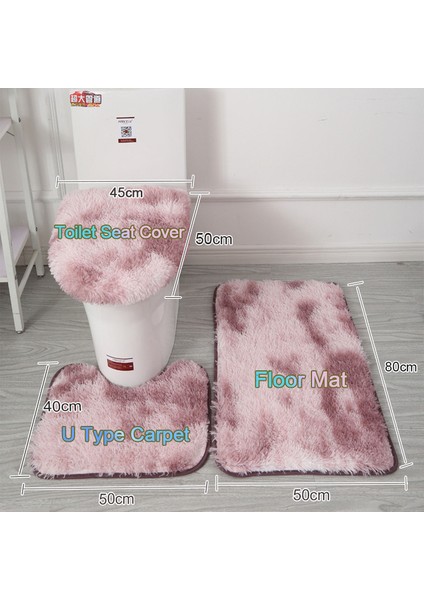 Degrade Pembe Set 3 Adet/takım Peluş Banyo Paspas Yumuşak Kabartmak Duş Halısı Kaymaz Banyo Halıları Halı Banyo Aksesuarları Tuvalet Kapağı Kapağı (Yurt Dışından)