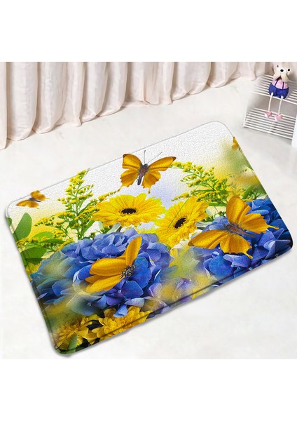DD-4879AF 40X60CM-15.7X23.6IN Kelebek Çiçekler Banyo Paspas Seti Mor Sarı Papatya Çiçek Bitkiler Bahar Rustik Manzara Banyo Dekor Kaymaz Halılar Tuvalet Kapağı (Yurt Dışından)