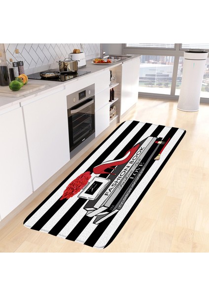 10AH 40X60CM ve 40X120CM Parfüm Mutfak Zemin Mat Seti Yüksek Topuk Pembe Çiçekler Kelebek Siyah Beyaz Çizgili Uzun Halı Ev Dekorasyonu Kaymaz Halı Banyo Paspasları (Yurt Dışından)