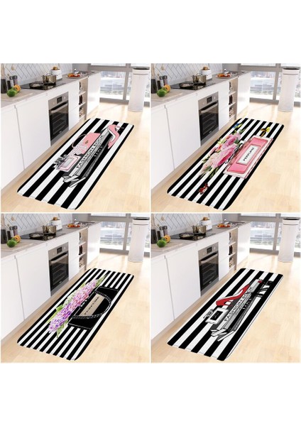 10AH 40X60CM ve 40X120CM Parfüm Mutfak Zemin Mat Seti Yüksek Topuk Pembe Çiçekler Kelebek Siyah Beyaz Çizgili Uzun Halı Ev Dekorasyonu Kaymaz Halı Banyo Paspasları (Yurt Dışından) fiyatları