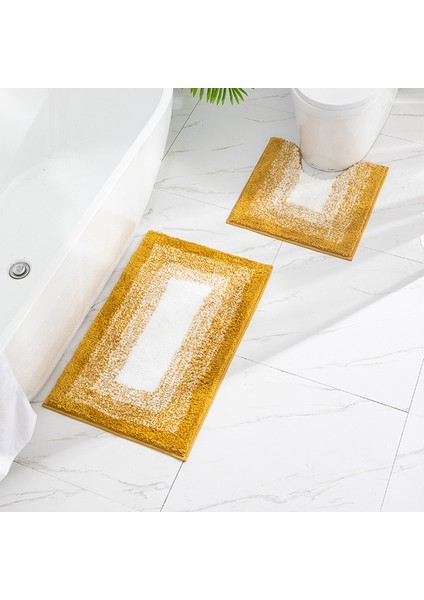 Dikdörtgen Sarı Degrade Renk Banyo Paspas Modern Anti-Skid Tuvalet Halıları Set Dikdörtgen U Şekli Paspas Banyo Kaputları Mikrofiber 50X80 50X50CM (Yurt Dışından)