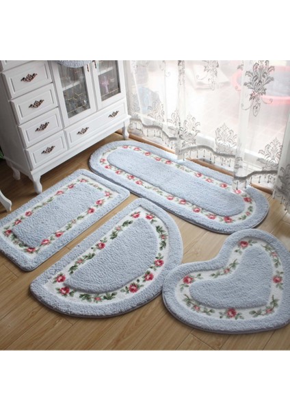 Kalp Mavi 45X50CM Romantik Çiçek Banyo Kaymaz Halı Süper Yumuşak Ped Oturma Odası Yatak Odası Paspas Kalp Şekli Dikdörtgen Halı Tuvalet Paspasları Pedi (Yurt Dışından) modelleri