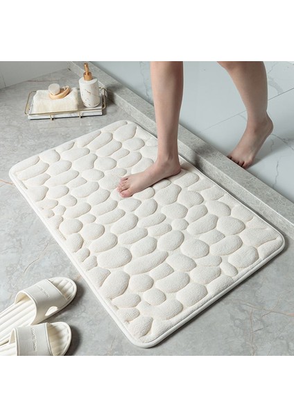 Beyaz 400 mm x 600 mm Arnavut Kaldırımı Kabartmalı Ev Banyo Paspas Banyo Halı Su Emme Kaymaz Bellek Köpük Emici Yıkanabilir Halı Tuvalet Zemin Mat (Yurt Dışından) fırsatları