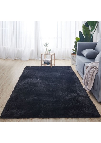 Siyah Yaklaşık 120X160 cm Yumuşak Peluş Banyo Halı Yatak Odası Başucu Ayak Mat Düz Renk Su Emme Halı Kalınlaşmak Kaymaz Banyo Paspas Zemin Halı (Yurt Dışından)