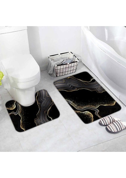 DD-7446AE 45X75CM-17.7X29.5IN Soyut Mermer Banyo Paspas Seti Gri Dokulu Desen Modern Lüks Ev Zemin Halı Banyo Dekoratif Kaymaz Halı U Şekli Paspaslar (Yurt Dışından)
