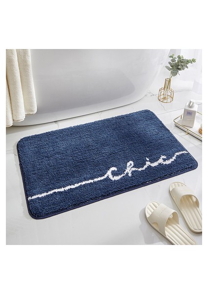 Lacivert 40X60 cm Yumuşak Kaymaz Banyo Paspas Banyo Kalınlaşmak Emici Mikrofiber Shaggy Mat Duş Odası Halı Tuvalet Zemin Banyo Paspas (Yurt Dışından)