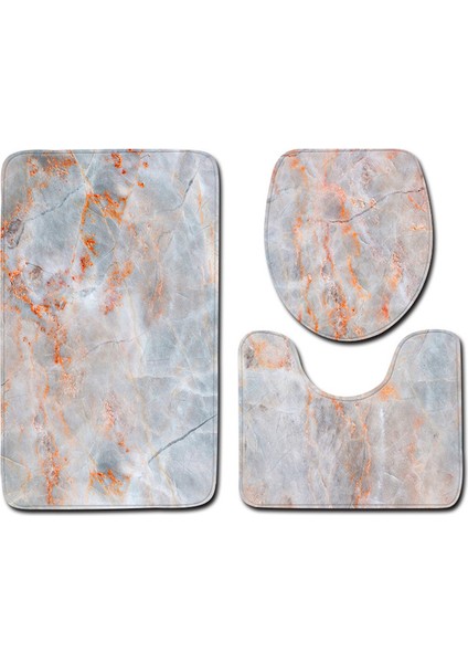 Y181009-C002 45X75 cm Zeegle 3 Adet Banyo Paspas Seti Mermer Desen Banyo Halıları Kaymaz Banyo Paspas Ayaklı Halı U-Şekilli Tuvalet Halısı Banyo Halısı (Yurt Dışından)