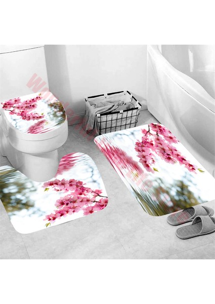 YM21032 Resimde Gösterildiği Gibi Lüks Gül Baskı 3 Parça Set Iki Kuğu Avrupa Tarzı Banyo Paspasları Kaymaz Banyo Paspas Seti Yıkanabilir Tuvalet Halıları Halı Ev Dekor (Yurt Dışından)