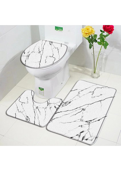 4AA-3PCS Set 45X75CM-17.7X29.5IN Soyut Geometrik Banyo Paspas Seti Mavi Yeşil Kahverengi Yaratıcı Dalga Desenli Mermer Halı Banyo Dekor Halı Kaymaz Tuvalet Kapağı Paspasları (Yurt Dışından)