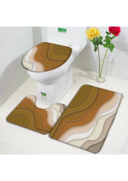 4AA-3PCS Set 45X75CM-17.7X29.5IN Soyut Geometrik Banyo Paspas Seti Mavi Yeşil Kahverengi Yaratıcı Dalga Desenli Mermer Halı Banyo Dekor Halı Kaymaz Tuvalet Kapağı Paspasları (Yurt Dışından)