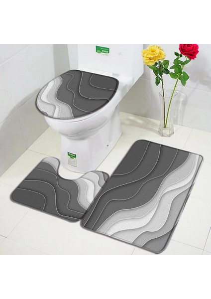 4AA-3PCS Set 45X75CM-17.7X29.5IN Soyut Geometrik Banyo Paspas Seti Mavi Yeşil Kahverengi Yaratıcı Dalga Desenli Mermer Halı Banyo Dekor Halı Kaymaz Tuvalet Kapağı Paspasları (Yurt Dışından)