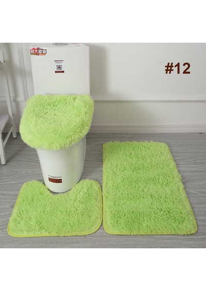 12 3 Adet/takım Peluş Banyo Paspas Kapağı Kaymaz Halı Tuvalet Kapağı Yastık Yumuşak Duş Odası Kaymaz Mat Aşınmaya Dayanıklı Kilim (Yurt Dışından)