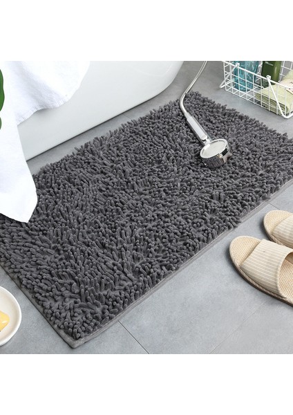 Koyu Gri 60X90 cm Büyük Boy Şönil Banyo Paspas Banyo Halısı Küvet Yatak Yan Ayak Pedi Tuvalet Zemin Halıları Mutfak Paspas Kaymaz Düz Renk (Yurt Dışından)