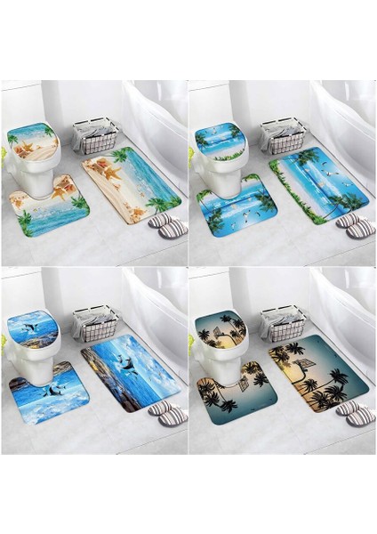 72CY-3PCS Set 75X45CM-29.5X17.7IN Okyanus Plaj Banyo Paspasları Seti Denizyıldızı Kabuklu Palmiye Ağaçları Yunus Doğa Manzara Ev Banyo Dekor Kapı Halıları Halı Tuvalet Kapağı Mat (Yurt Dışından) fiyatları