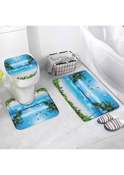 72CY-3PCS Set 75X45CM-29.5X17.7IN Okyanus Plaj Banyo Paspasları Seti Denizyıldızı Kabuklu Palmiye Ağaçları Yunus Doğa Manzara Ev Banyo Dekor Kapı Halıları Halı Tuvalet Kapağı Mat (Yurt Dışından) indirimleri