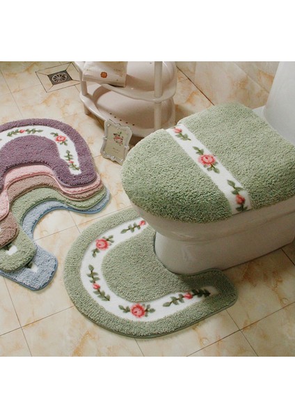 Bb1 50X50 cm Pastoral Tarzı Tuvalet Halı Çiçek Desen Banyo Paspas Seti U Şekli Halılar Zemin Dekor Banyo Fiber Kapak Kapak Banyo Halısı (Yurt Dışından) modelleri