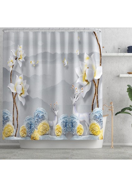 Duş PERDESI-817 Çiçek Avrupa Tarzı Ev Dekor Tuvalet Paspas Banyo Paspas ve Duş Perdesi Seti Banyo Halı Seti Kaymaz Banyo Ayak Mat (Yurt Dışından)