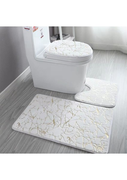 3P1001WHITE Ev Tuvalet Paspasları Oturma Odası Banyo Seti Altın Baskı Kaymaz Halılar Yatak Odası Baskı Halı Duş Mat Banyo Paspasları Banyo (Yurt Dışından)