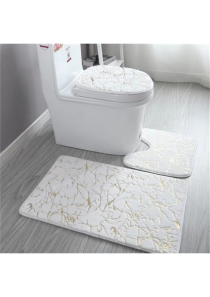 3P1001WHITE Ev Tuvalet Paspasları Oturma Odası Banyo Seti Altın Baskı Kaymaz Halılar Yatak Odası Baskı Halı Duş Mat Banyo Paspasları Banyo (Yurt Dışından) modelleri
