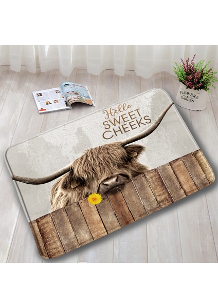 3249AI-2PCS Set 60X40CM-23.6X15.7IN Çiftlik Hayvanı Yayla Inek Kapı Paspasları Kahverengi Sığır Çim Retro Ahşap Pazen Banyo Paspas Ev Odası Mutfak Banyo Dekor Kaymaz Halı (Yurt Dışından) modelleri