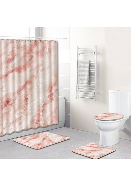 Stil 4 Büyük Boy Zeegle Mermer Desen Banyo Paspası Duş Perdesi Seti Kaymaz Ayaklı Halı Kapak Tuvalet Kapağı Banyo Paspası Duş Perdesi ile (Yurt Dışından)