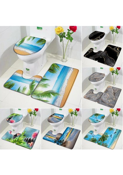 1783AE-3PCS Set 40X60CM-15.7X23.6IN Okyanus Plaj Banyo Paspas Seti Zen Yeşil Bambu Lotus Hindistan Cevizi Ağacı Modern Soyut Mermer Banyo Dekor Kaymaz Halı Tuvalet Kapağı Kapağı (Yurt Dışından) modelleri