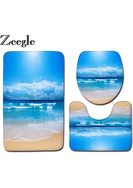Plaj 04 50X80CM Zeegle Banyo Paspas Setleri 3 Adet Banyo Halısı Becach Serisi Paspaslar Tuvalet Kapağı Kapağı Kaymaz Banyo Halısı Tuvalet Paspasları Paspas (Yurt Dışından) fiyatları