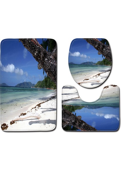 Plaj 04 50X80CM Zeegle Banyo Paspas Setleri 3 Adet Banyo Halısı Becach Serisi Paspaslar Tuvalet Kapağı Kapağı Kaymaz Banyo Halısı Tuvalet Paspasları Paspas (Yurt Dışından) indirimleri