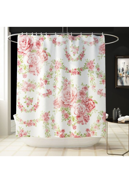 Duş PERDESI-159 Klasik Çiçek Banyo Paspas Kaymaz Mikrofiber Banyo Paspas ve Duş Perdesi Seti Banyo Halısı Tuvalet Banyo Halı Paspas (Yurt Dışından)