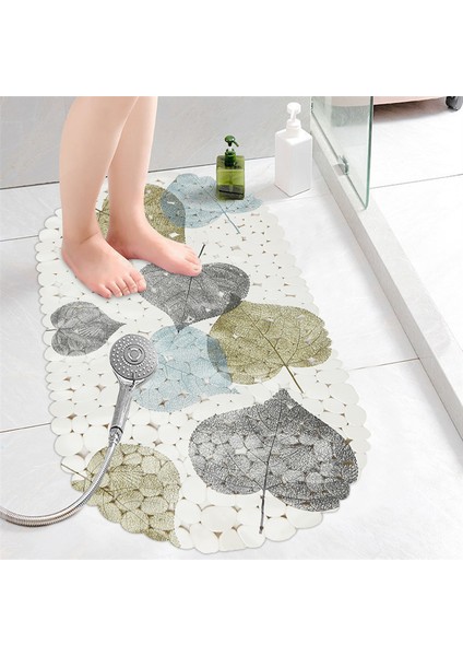 Yeşil Bahçe 35 69 cm Kaymaz Banyo Paspasları Arnavut Kaldırımı Oval Duş Odası Masaj Mat Vantuz Bitki Baskı Küvet Halı Banyo Paspası (Yurt Dışından)