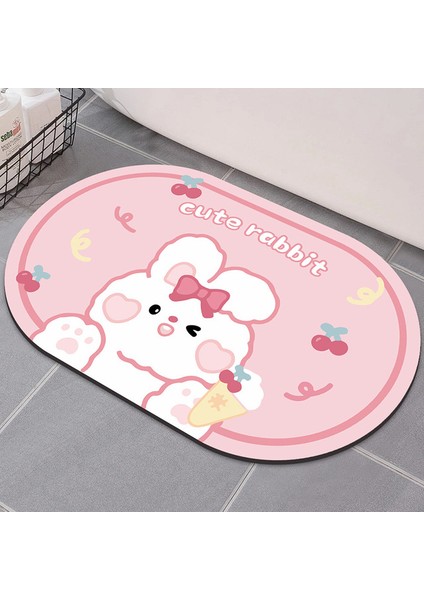 Oval 1 400 mm x 600 mm Sevimli Karikatür Banyo Emici Ped Halı Oval Diatom Çamur Su Emici Banyo Paspas Hızlı Kuruyan Kaymaz Tuvalet Paspaslar (Yurt Dışından)