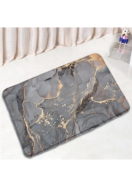 9800R-3PCS Set 45X75CM-17.7X29.5IN Mermer Banyo Paspası Modern Soyut Geometrik Altın Gri Dokulu Desen Ev Paspas Banyo Dekor Zemin Halı Kaymaz Kilim Seti (Yurt Dışından)
